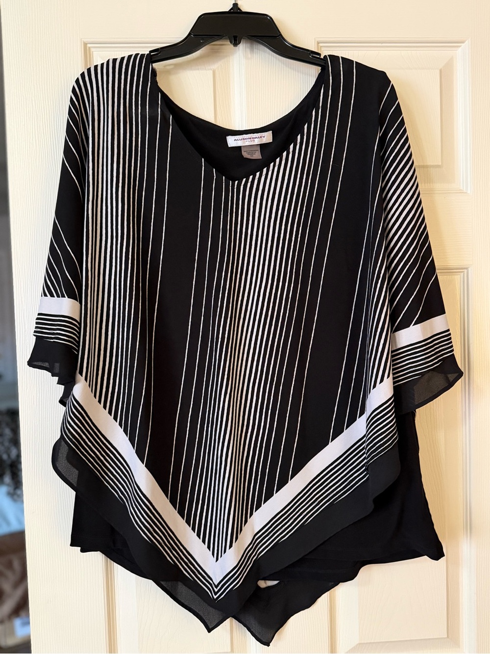 Allison Daley Black and White Striped V-Neck Poncho Tunic